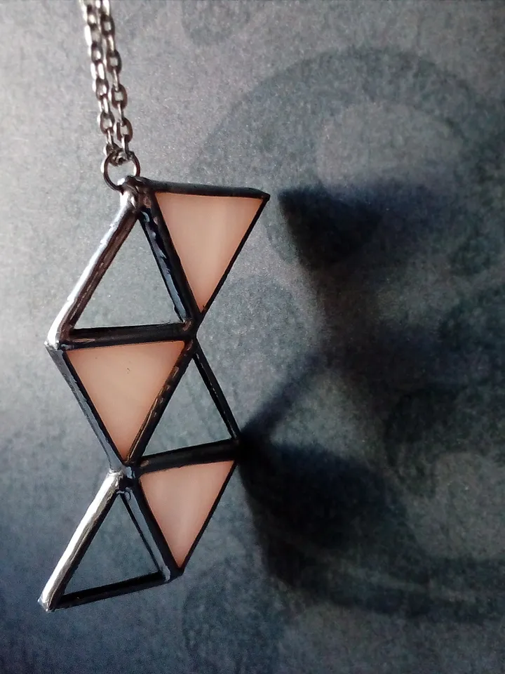 Glass geometric pendant, Origami pink necklace, triangular necklace, stained glass cute necklace, transparent pendant