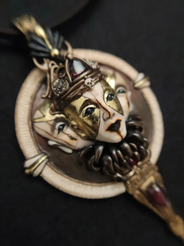 Venetian Mask Jewelry, Antique bronze necklace, Trinity Necklace