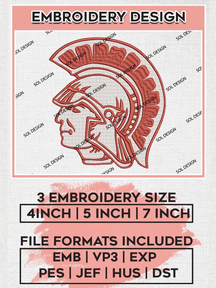 Little Rock Trojans Team Head Mascot Logo Embroidery Design Files, NCAA Little Rock Trojans Machine Embroidery, NCAA Teams, 3 sizes, NCAA Machine embroidery designs, Digital Download