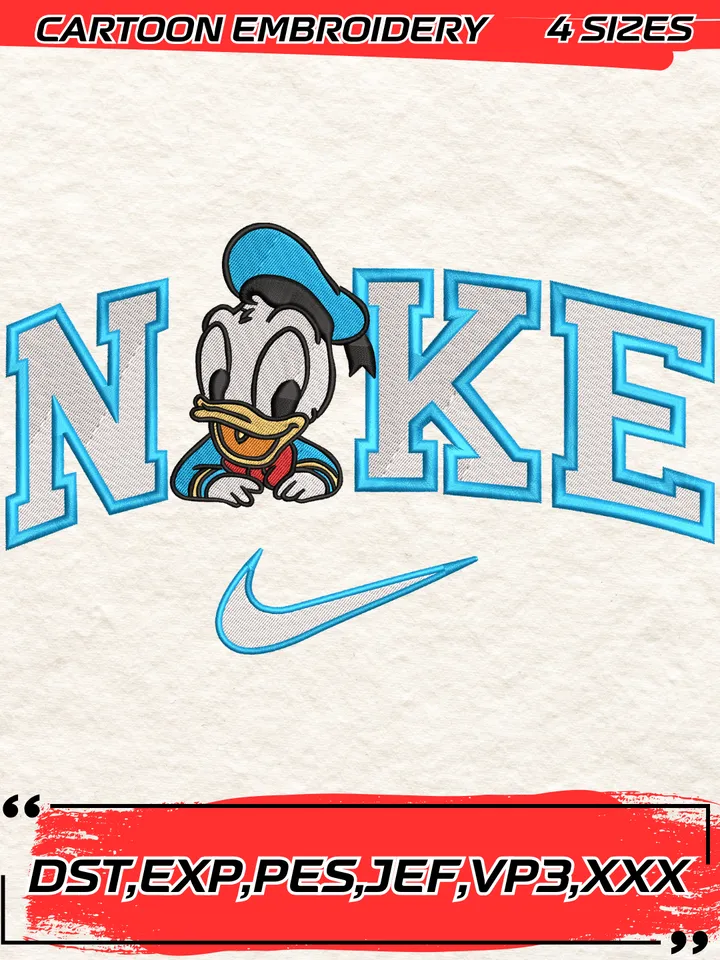 Swoosh Donald Duck Embroidery Design, Donald Duck Embroidery Design ,Machine Embroidery Design File,4 Sizes, Digital Download