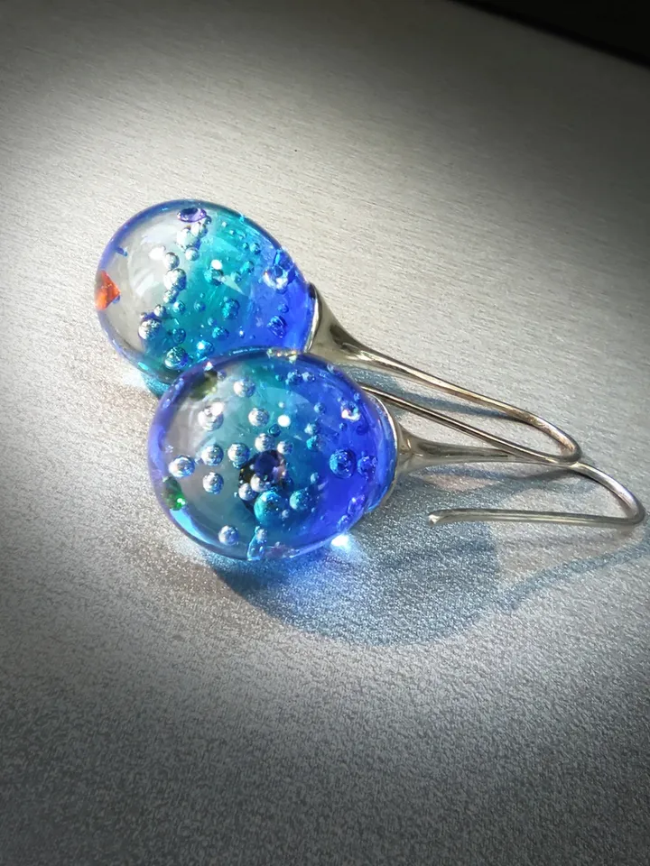 Earrings "Magic water", glass, silver