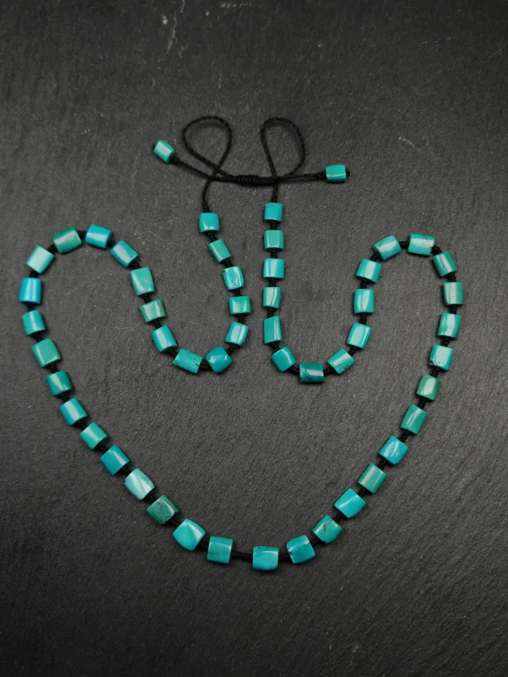 Authentic 6mm Turquoise Beads Necklace,Gandhanra Tibetan Jewelry Turquoise Necklace for Woman,34cm Length, Spiritual Gift