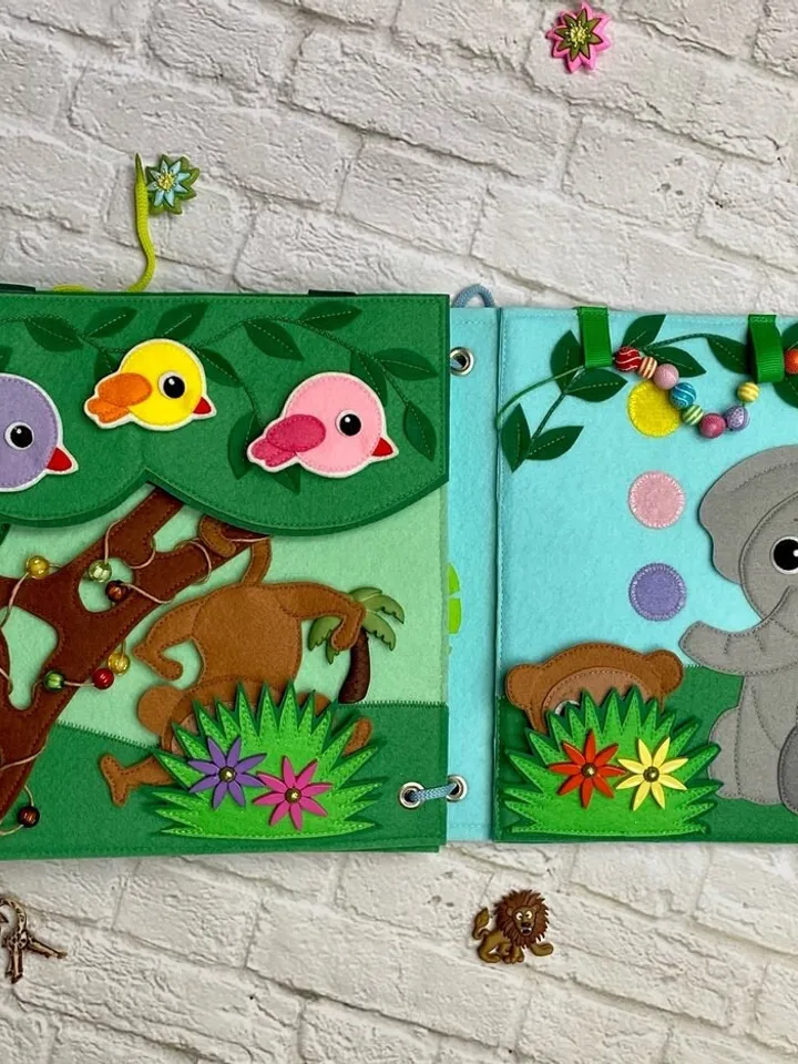 Animals Quiet book pattern pdf, Africa Felt activity book pattern, DYI Quiet book sewing for kids 2, 3, 4 year old, Baby soft book tutorial
