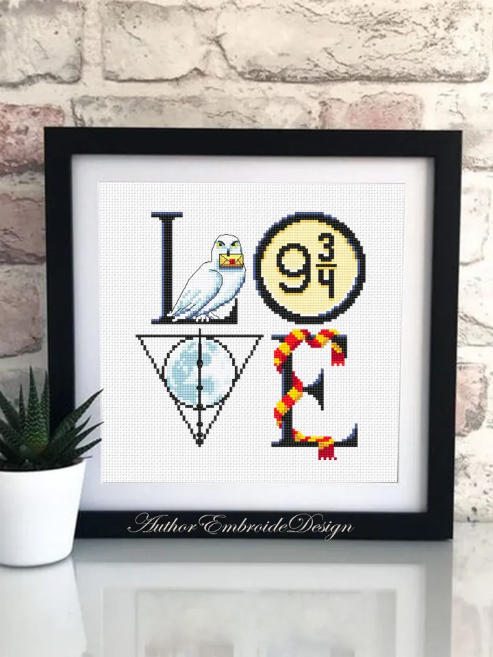 Wizard Love cross stitch pattern PDF download Wizard school cross stitch chart, Magic pattern digital PDF, Magic wand, Letter owl #O14