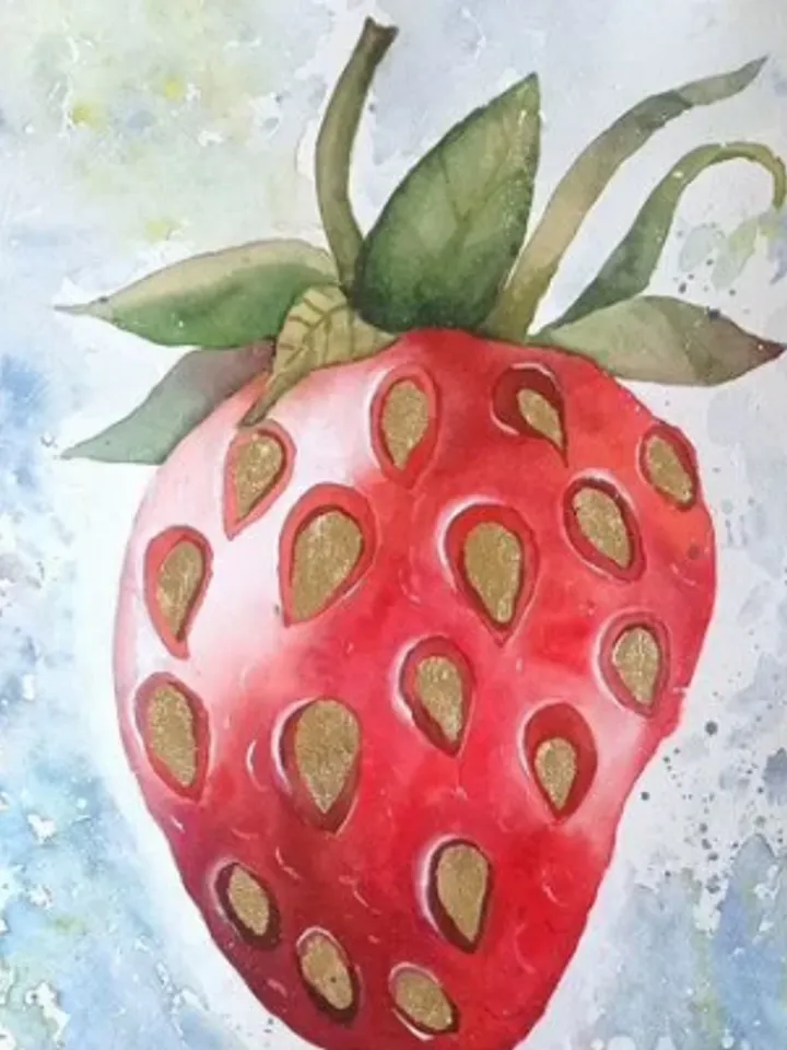 Picture in a frame under glass "Juicy Strawberry", watercolor, size 40 by 30 cm