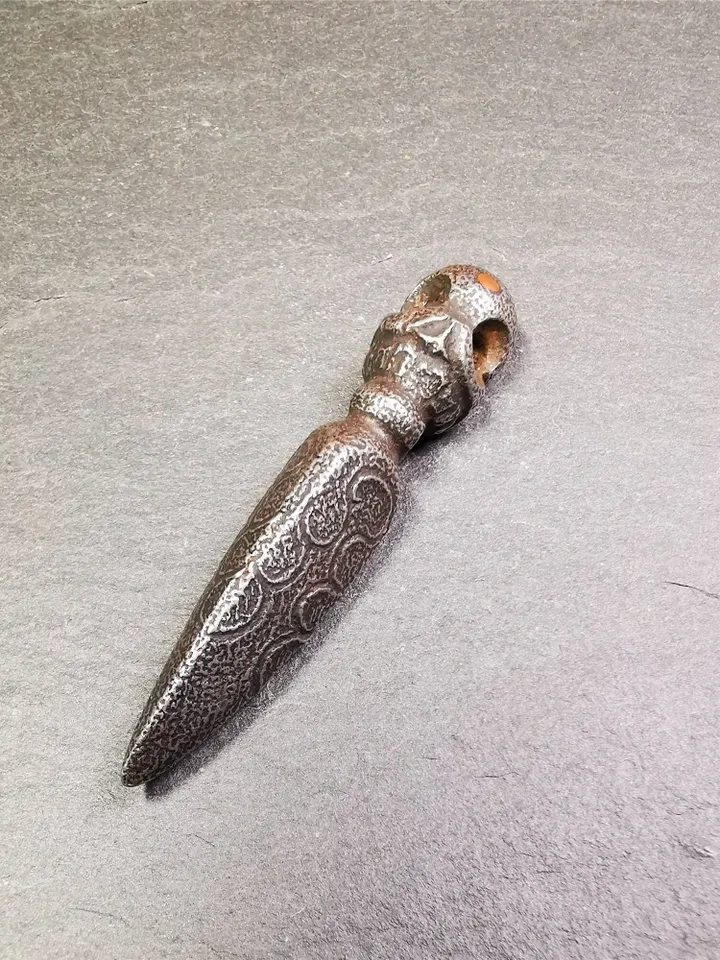 Gandhanra Handmade Skull Phurba Amulet,Kila - Dorje Phurba,Tibetan Budhist Ritual Implement Pendant,Made of Cold Iron,2.24"