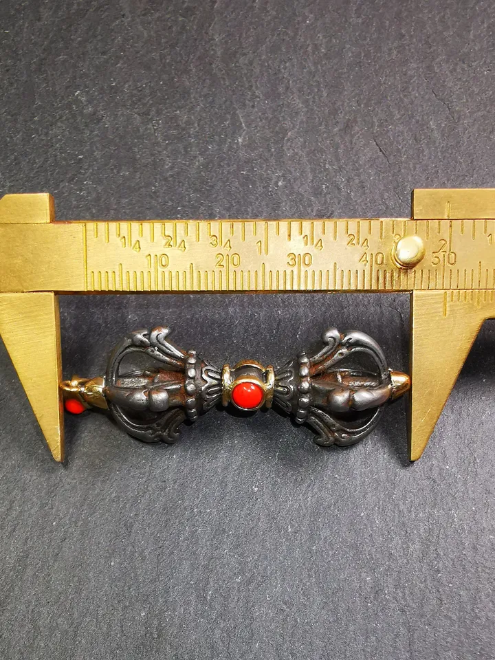 Gandhanra Tibetan Buddhist Amulet,Dorje Vajra Pendant, Made of Cold Iron,Inlaid with Agate,2.0"