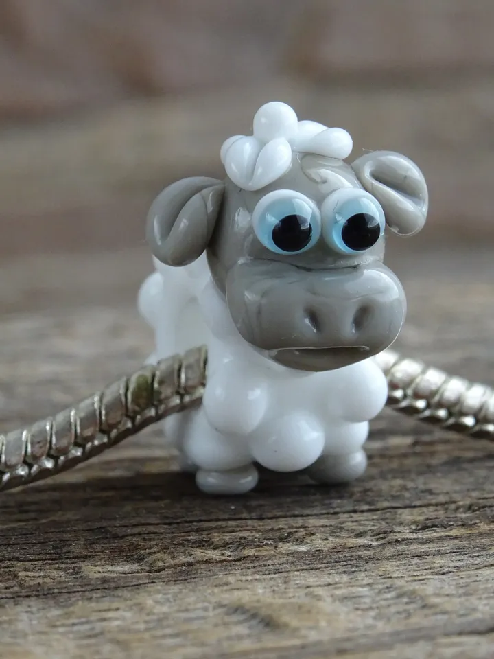Sheep charm bead sheep Jewelry sheep bracelet glass sheep gift sheep miniature sheep glass beads large hole beads lampwork beads European