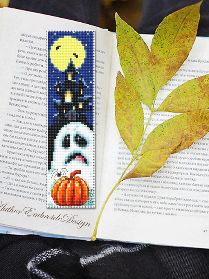 Halloween bookmark cross stitch pattern PDF download Halloween pumpkin cross stitch chart, Bookmark pattern digital, Book accessories #B337
