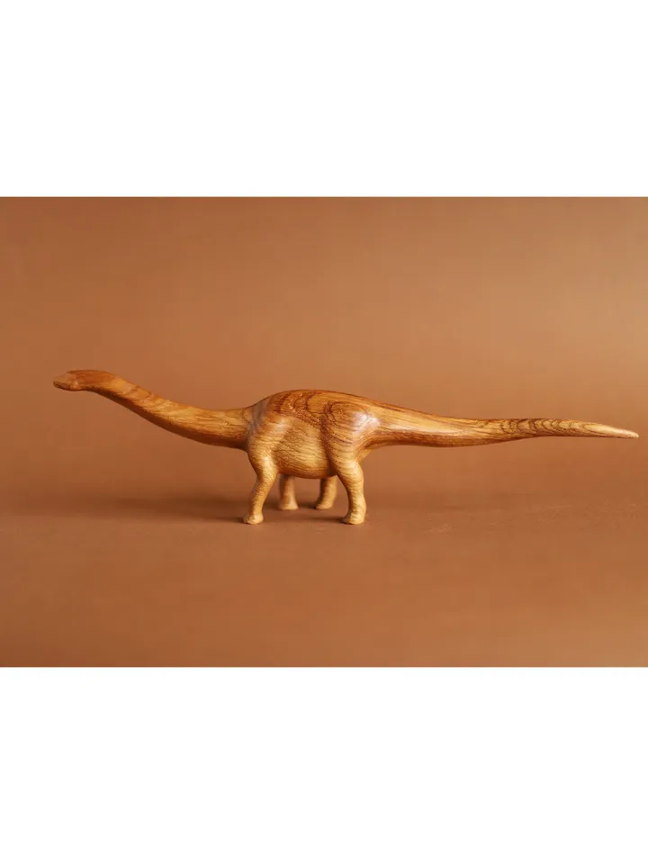 Wooden diplodocus, wooden hand carved dinosaur diplodocus