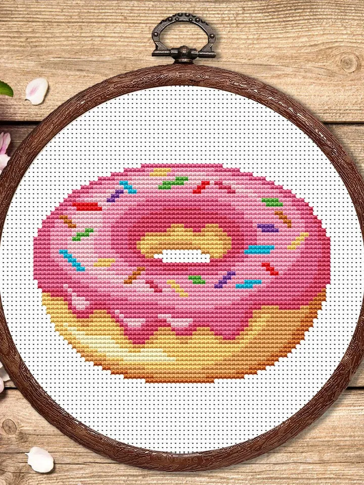 Pink Donut Cross Stitch Pattern, Kitchen Cross Stitch, Embroidery Donut, Dessert Cross Stitch Pattern, Modern Cross Stitch #kt017