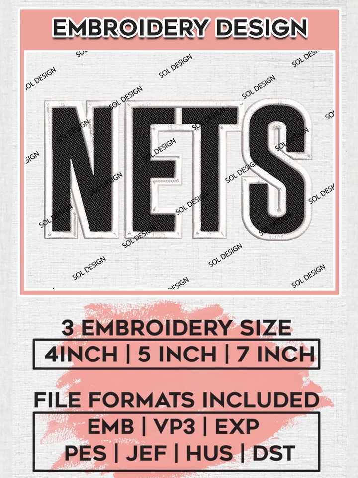 Nets NBA Team Logo Embroidery Files, Brooklyn Nets Team Embroidery, Basketball Team Logo Emb Files, NBA Team, Machine embroidery Files, Digital Download