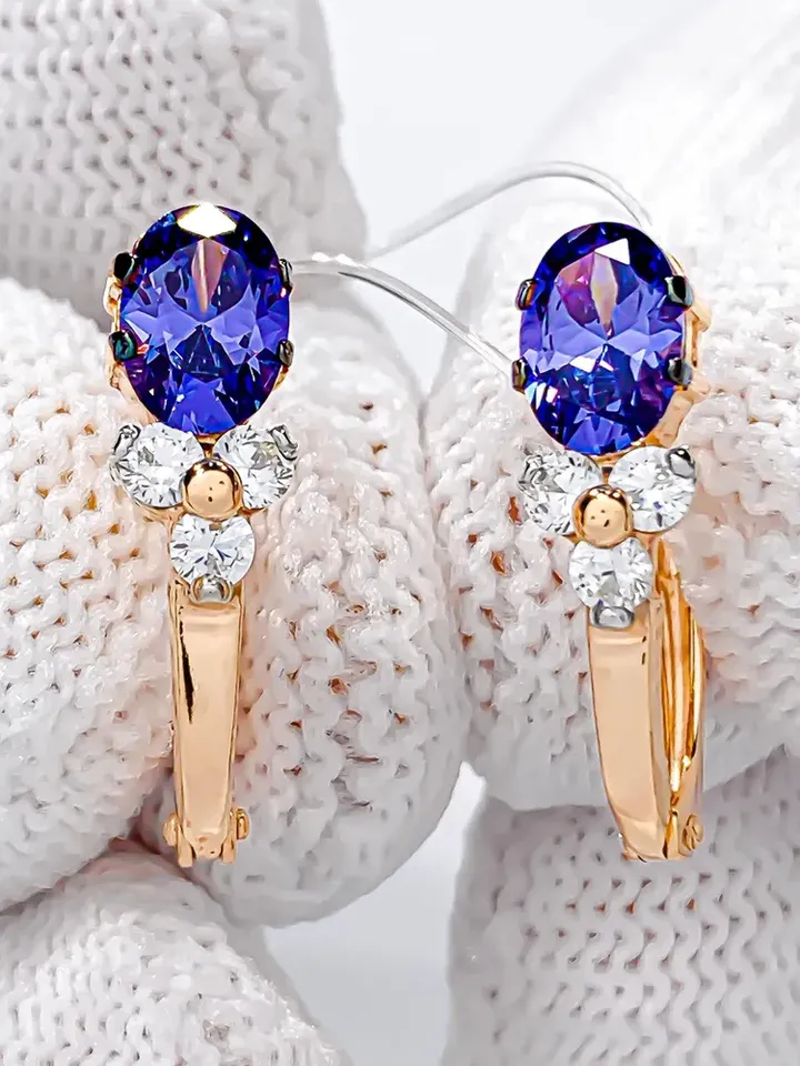 Earrings Silver gold plated 925 assay value with tanzanite