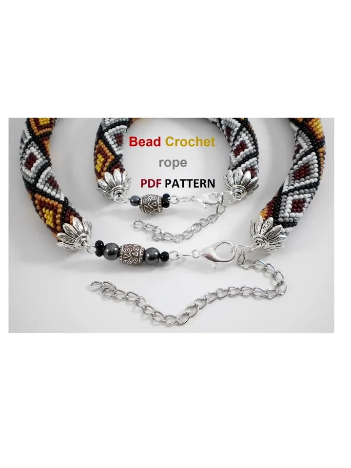 Bead crochet rope patterns for beading «Mosaic» necklace and bracelet. Instant Download, PDF fail