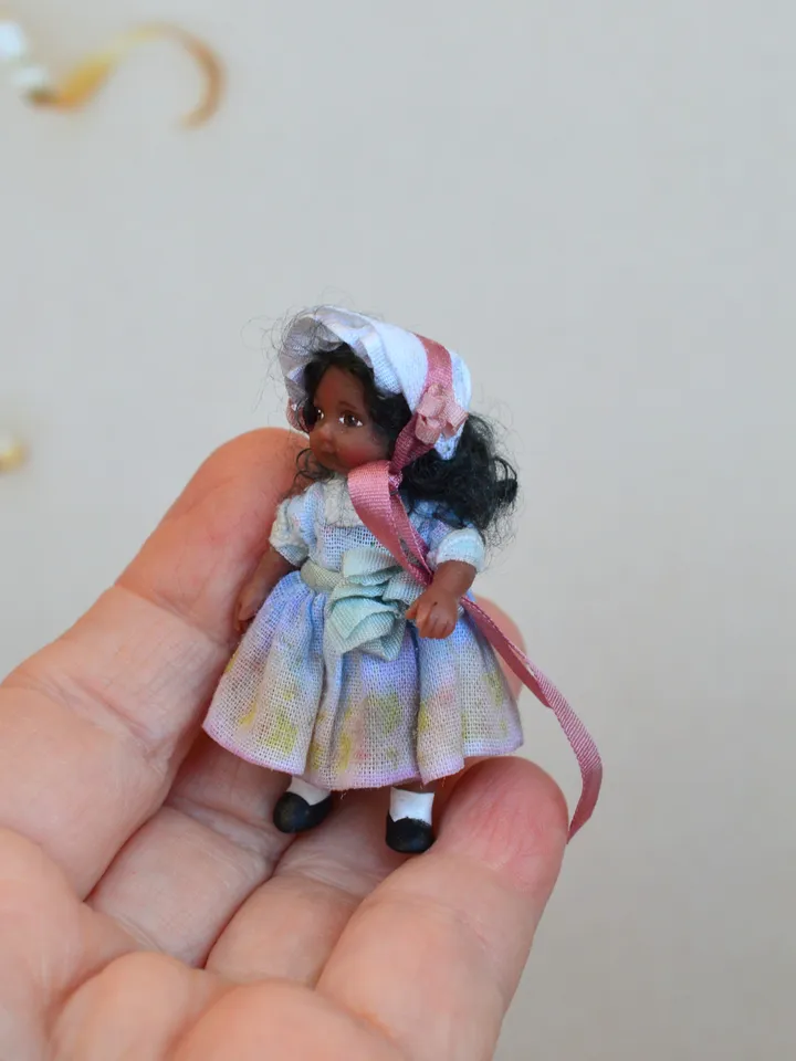 Miniature doll in 24th scales. Handmade doll toy. Miniature for dollhouse.