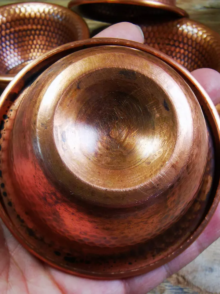 Gandhanra Handmade Tibetan Buddhist Water Offering Bowls,Yonchap Bowls,Made of Red Copper,1 Set of 7 Bowls