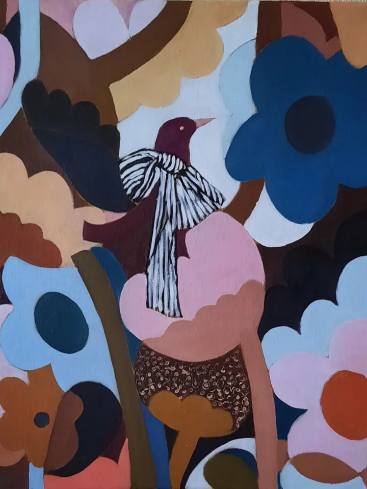 Abstract painting Flowers Artwork Flowers Art Bird art
