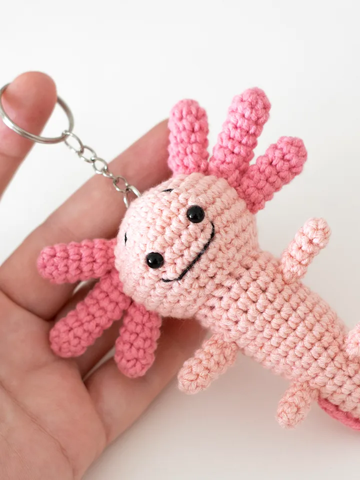 Cute pink stuffed axolotl doll water dragon, crochet mexican salamander handmade soft toy sea animal kawaii gift keychan
