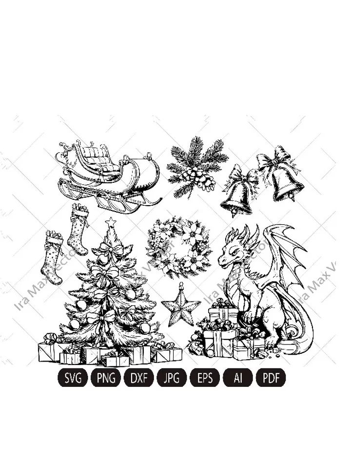 CHRISTMAS set,CHRISTMAS Clipart,Christmas cut files,Christmas cards,Christmas Bundle,Merry Christmas Svg,Christmas dragon,Christmas simbols