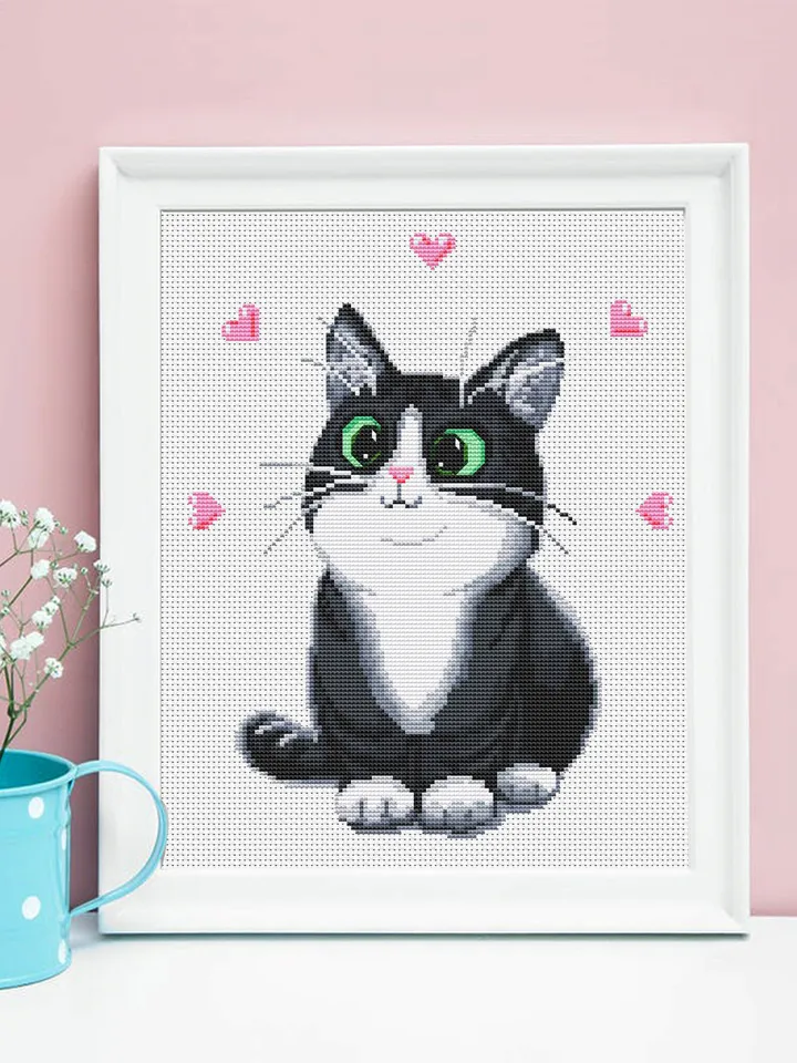 Cute black cat cross stitch pattern download PDF, Animal cross stitch chart, Cat embroidery PDF, Kitten cross stitch, Gift for cat lover #K2