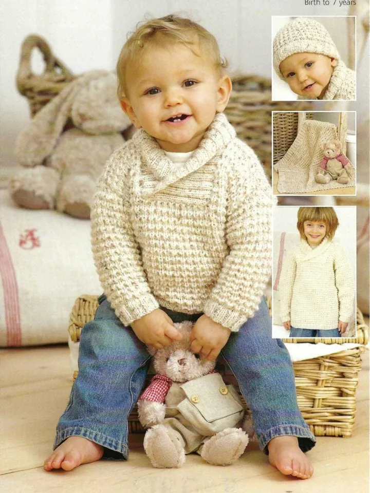 Baby children sweater hat knitting pattern sweater wrap neck 0-7 years pdf instant download