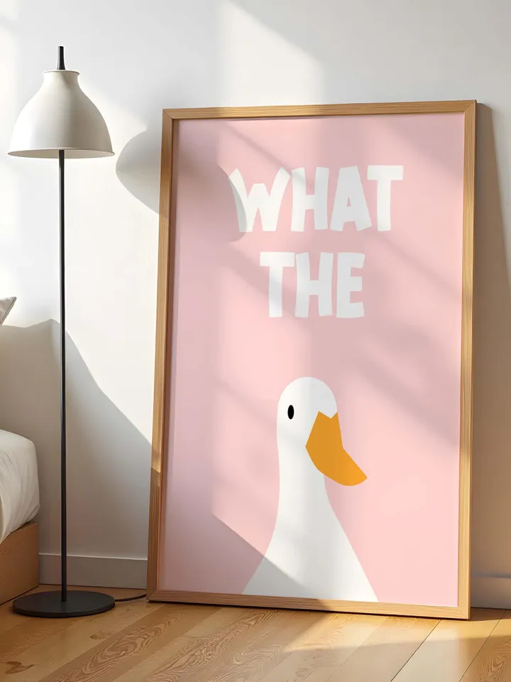 What the Duck Poster Funny Bathroom Wall Art Printable Duck Quote Digital Humor Sign Quirky Toilet Decor Instant Download Digital pink