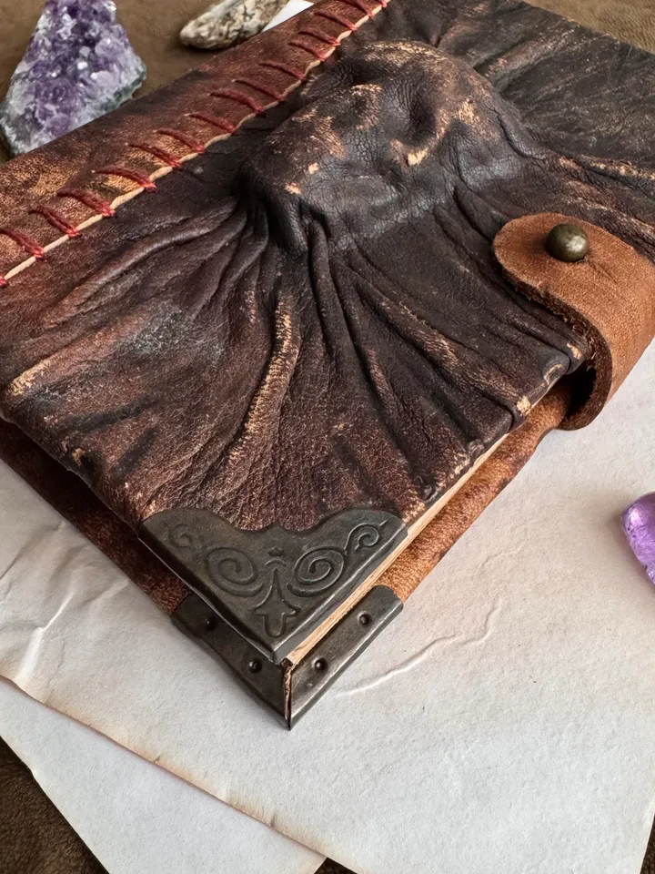 Leather Grimoire, Book of Shadows, Leather Skull Notebook
