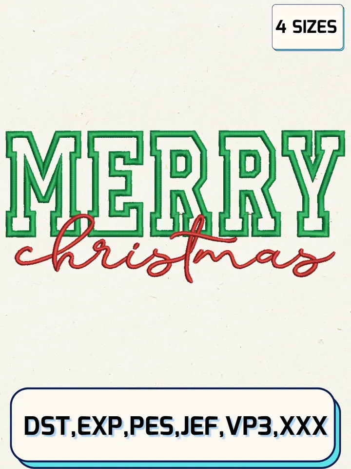 Merry Christmas Embroidery Designs,Christmas Embroidery Designs,Machine Embroidery Files,4 Sizes