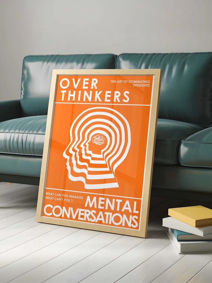 Overthinkers Wall Art Digital Print Retro Style Creativity Poster Eclectic Printable Artwork Trendy Room Decor Instant Download Orange White