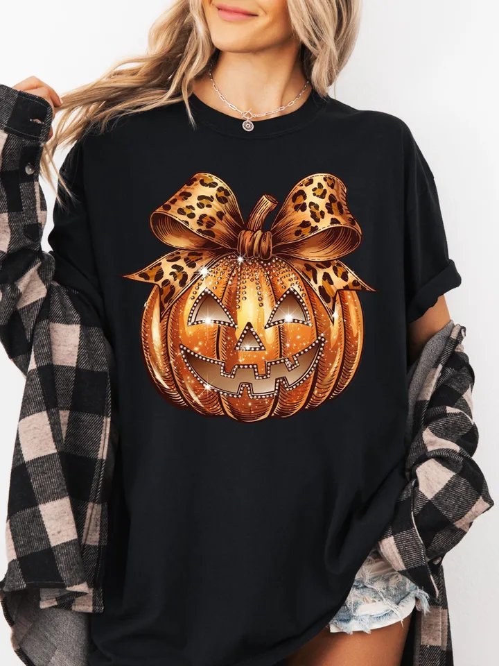 Leopard Coquette Bow Pumpkin Png, Sparkly Pumpkin Png, Fall Shirt Design, Fall Sublimation, Pumpkin Patch Png, Thanksgiving Png, Fall Png