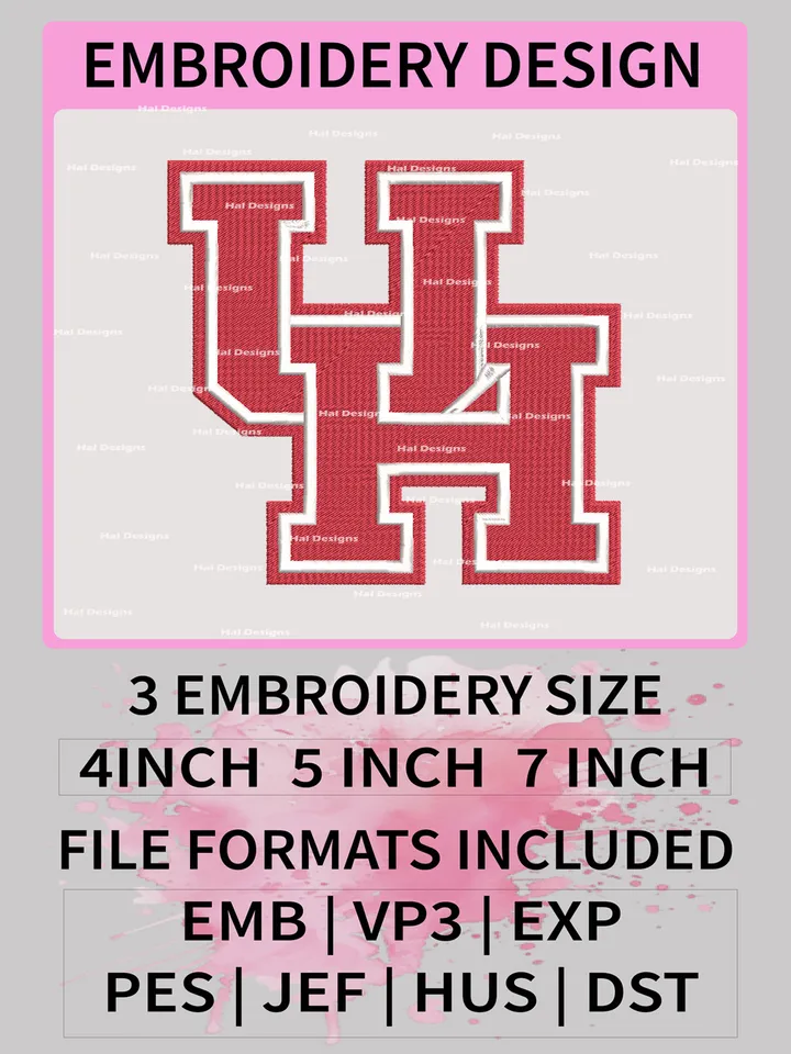 NCAA Houston Cougars Embroidery File, 3 Sizes, 6 Formats, NCAA Machine Embroidery Design, NCAA Logo, NCAA Teams