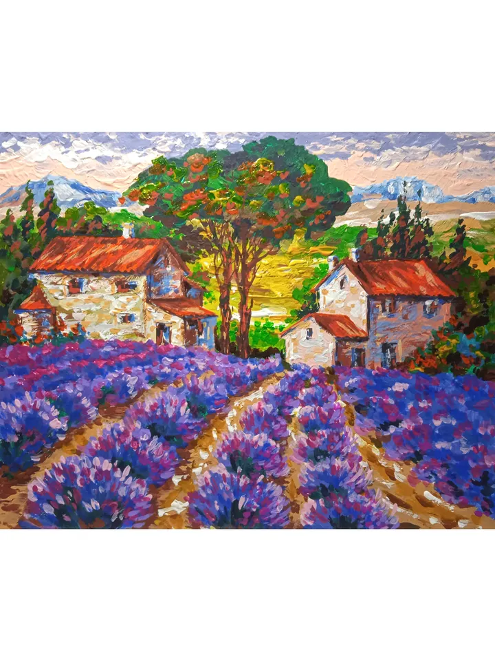 Tuscany Painting Lavender Original Art Italy Painting Landscape Artwork Above Sofa Art 8 by 10 by TatianaArtShop