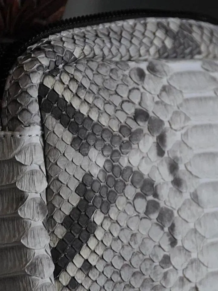 Smalll woman genuine python skin elegant grey snake print clutch | small every day purse| exotic leather bag | gift for her | snakeskin bag