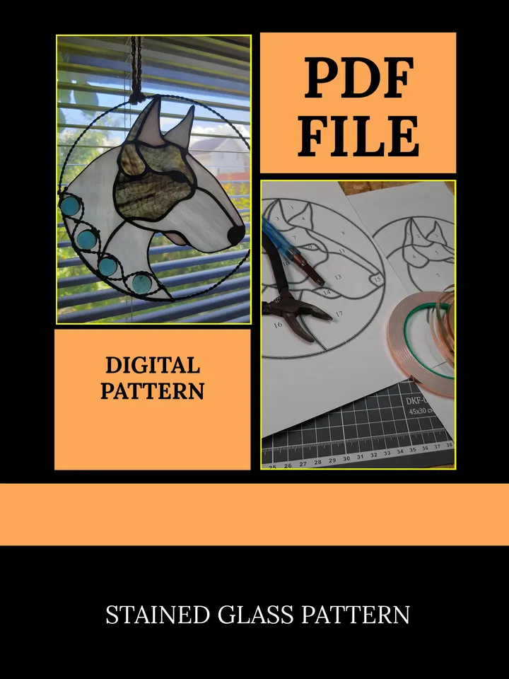 Bull Terrier Suncatcher/ Digital Download/ Stained Glass Pattern/ PDF file/ DIY