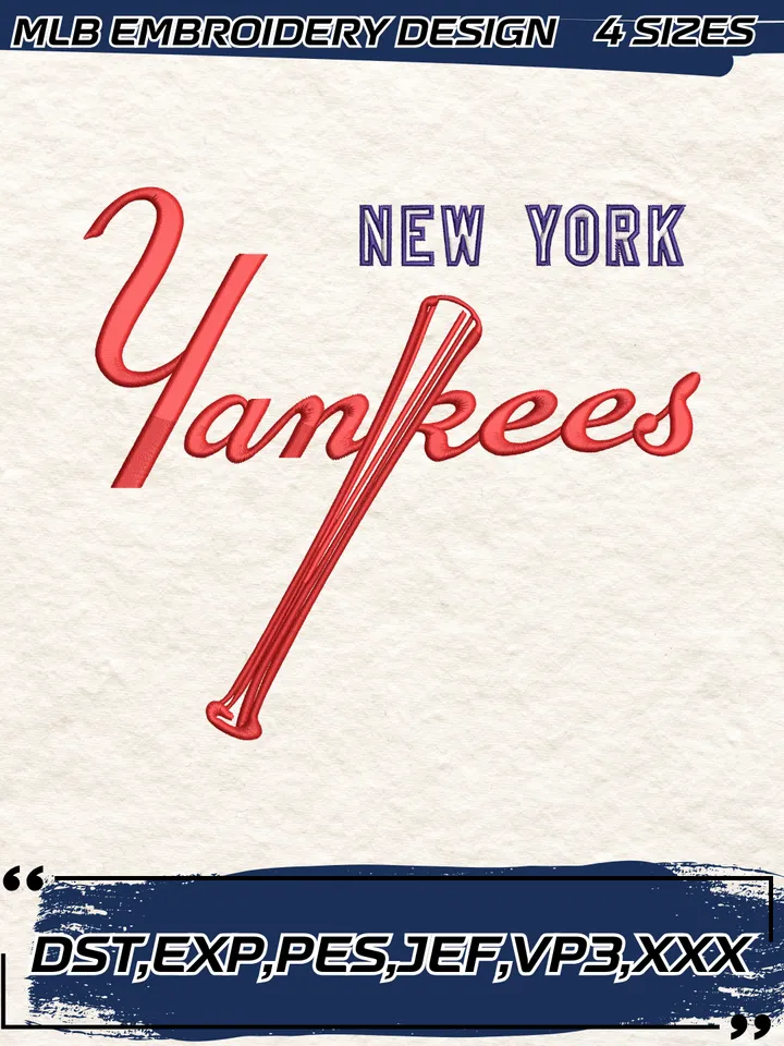 New York Yankees Embroidery Design,MLB Embroidery Design,Machine Embroidery Design File,4 Sizes, Digital Download