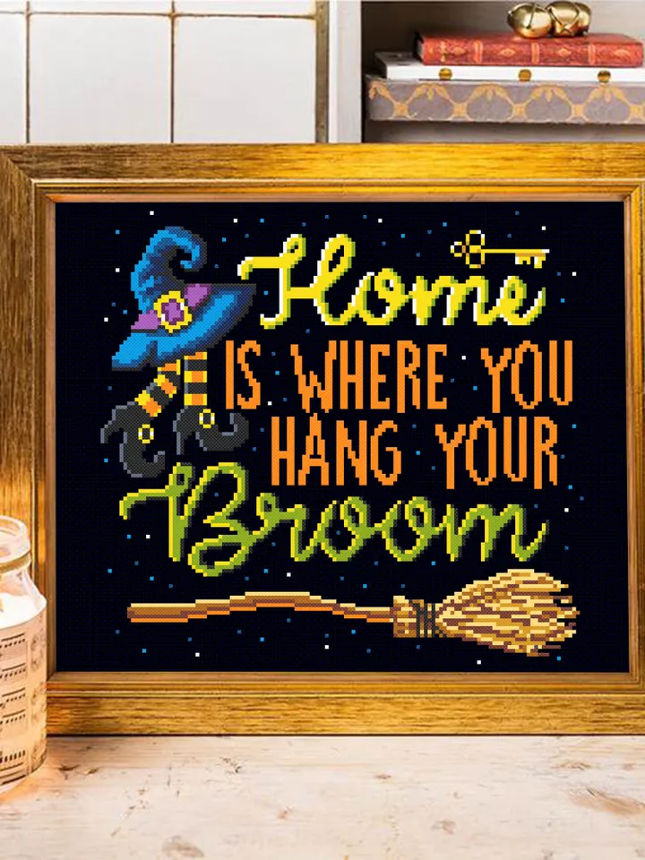Funny Halloween cross stitch pattern download PDF Modern quote cross stitch chart, Happy Halloween embroidery beginners Home sweet home #H23