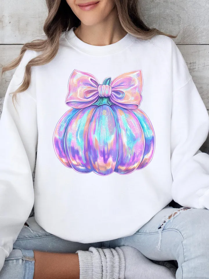 Iridescent Fall Pumpkin PNG, Coquette Halloween Design, Iridescent Pumpkin Design, Halloween PNG, Girly Halloween Png, Fall Pumpkin Png