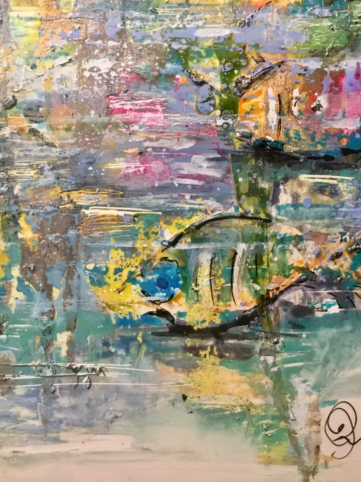 Abstract aquarium original mix media artwork on yupo paper,abstract wall art,unique handmade painting home decoration or gift.