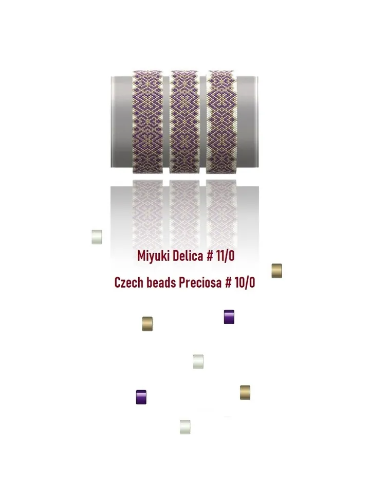 Cuff Bracelet Odd-Count Peyote Stitch Bead Patterns, Miyuki Delica, Czech beads Preciosa, Instant Download