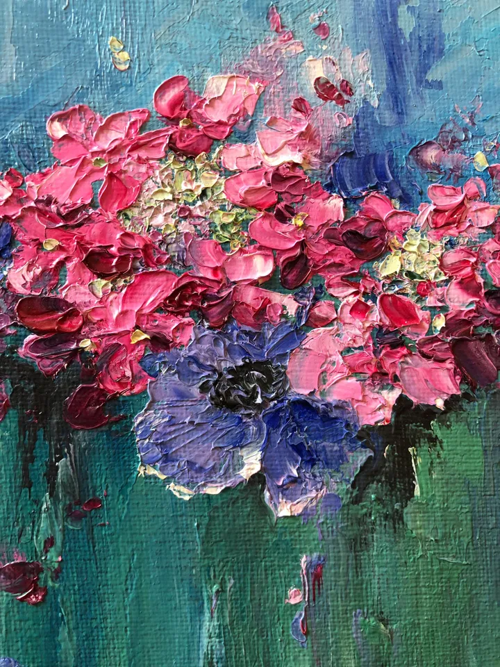 Flowers Original Painting Floral Oil  Wall Art Anemones Painting Blooming Painting