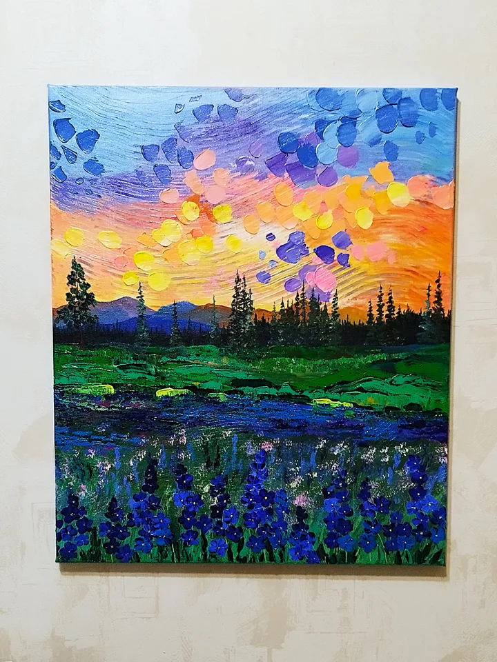 Textured Acrylic Painting Sunset Landscape Art Wall Decor