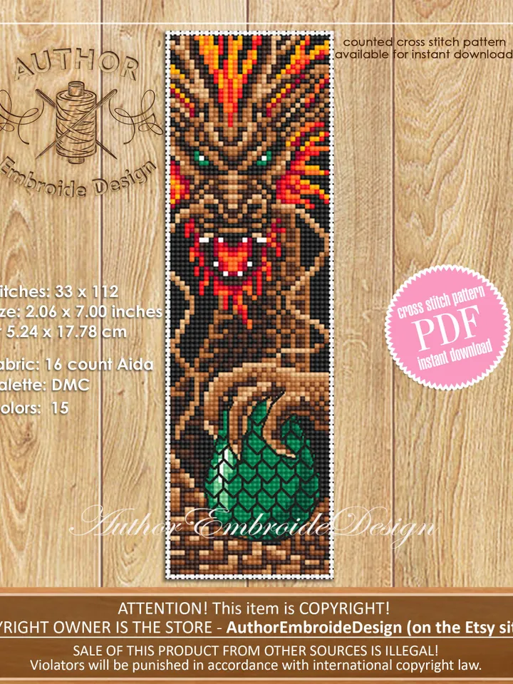 Dragon bookmark cross stitch pattern PDF download Fantasy dragon cross stitch, Chinese dragon pattern, Dragon egg, Chinese New Year #B275