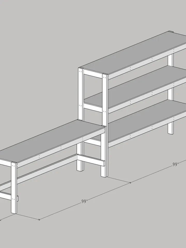 DIY Garage Shelves With Work Bench Plans, PDF