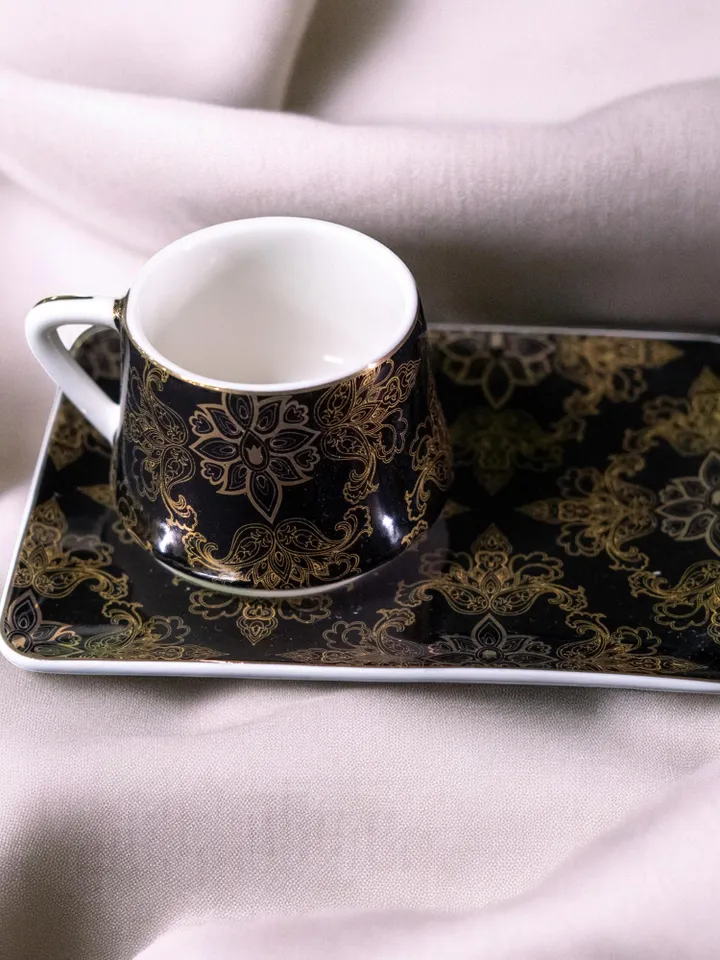 Black And Gold Luxury 12 Pieces Tea Cups And Saucers | Black and Gold Tea Cups | Elegant 12-Pieces Tea Cups