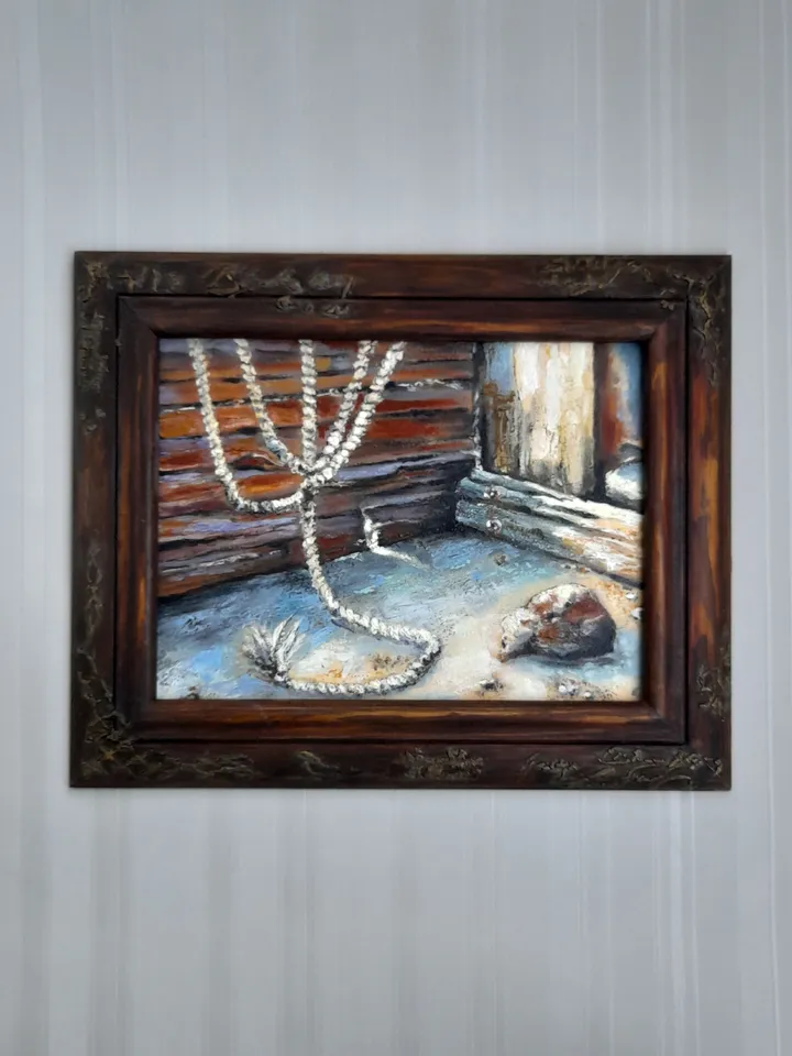 oil painting in a designer frame In an old courtyard, 12,6х10 inches (with the frame)