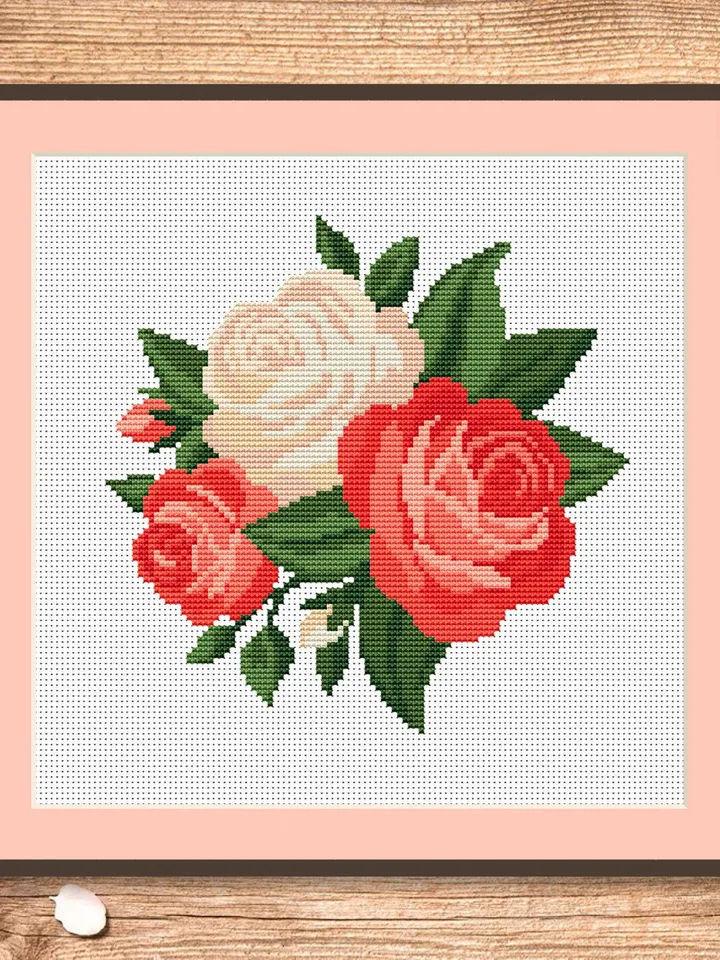 Roses Cross Stitch Pattern, Flower Cross Stitch Pattern, Embroidery Rose, Flower xStitch, Potted Flowers Cross Stitch Pattern #flw009