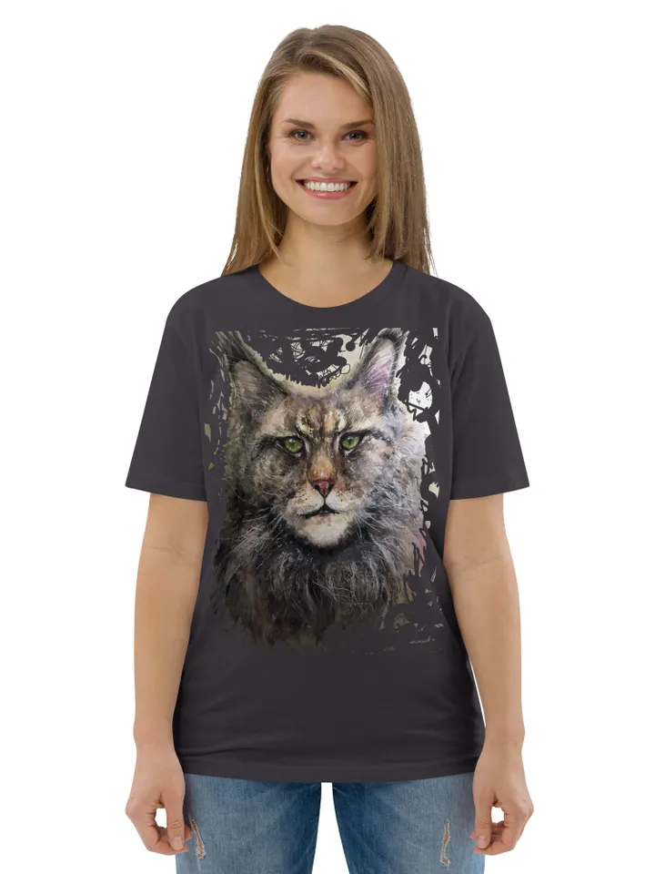 MeineCoon Unisex organic cotton t-shirt made with my original design watercolor meine coon cat painting artistic t shirts,unique design.