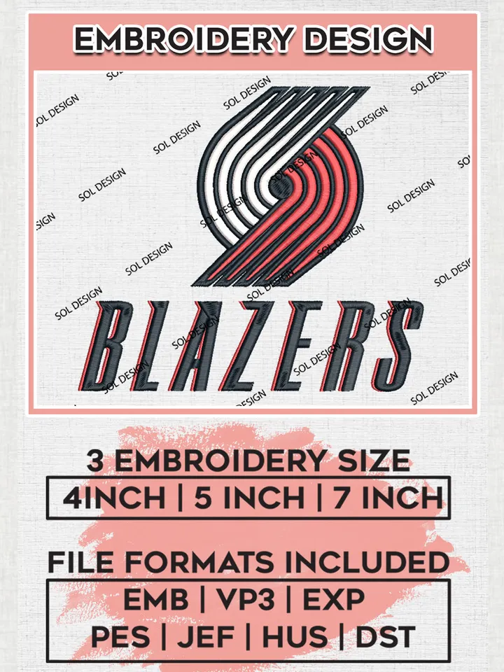 Portland Trail Blazers Embroidery Designs, NBA Blazers Embroidery Designs, NBA Machine Embroidery Designs, NBA Embroidery Designs, Digital Download