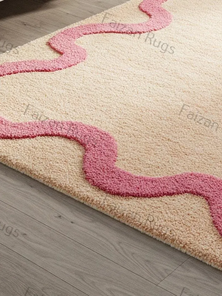Wavy border rug, Pink rug, Kids rug, Large area rug, Home décor, rugs for living room, Bedroom rug, 9x12,10x14,6x9, gift for her.