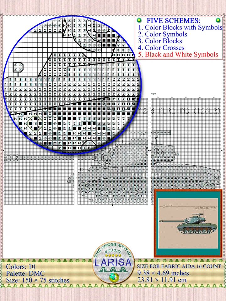 Pershing M26 Cross Stitch Pattern | American Pershing Tank